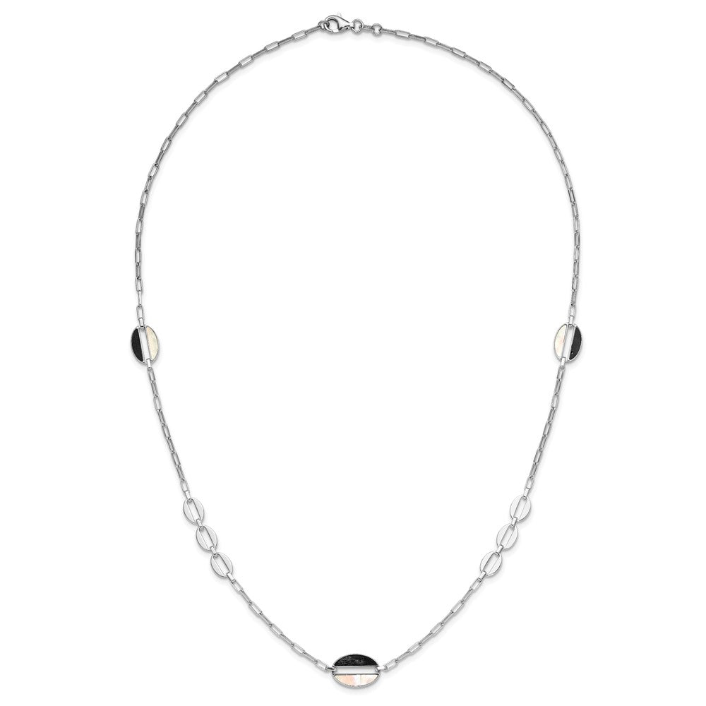 Sterlingsilber Rhodiniert Schwarz und Weiß Perlmutt Halskette