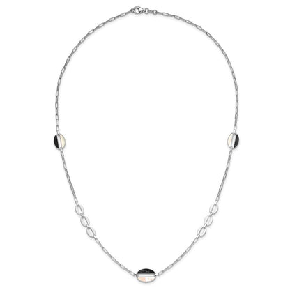Sterlingsilber Rhodiniert Schwarz und Weiß Perlmutt Halskette