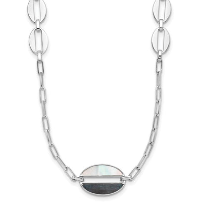 Sterlingsilber Rhodiniert Schwarz und Weiß Perlmutt Halskette