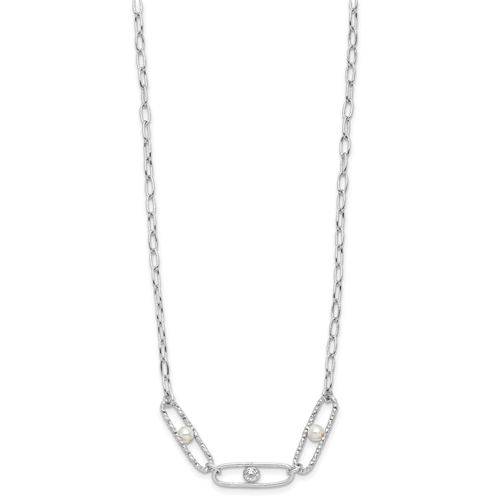 Sterlingsilber Rhodiniert Zirkonia und Kristall Perle 2 Zoll Verlängerung. Halskette