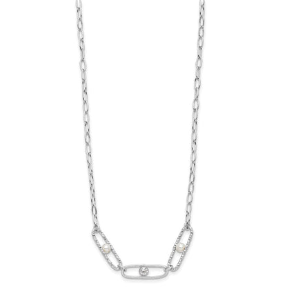 Sterlingsilber Rhodiniert Zirkonia und Kristall Perle 2 Zoll Verlängerung. Halskette