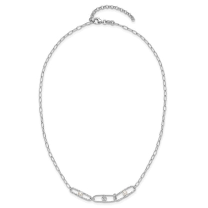 Sterlingsilber Rhodiniert Zirkonia und Kristall Perle 2 Zoll Verlängerung. Halskette