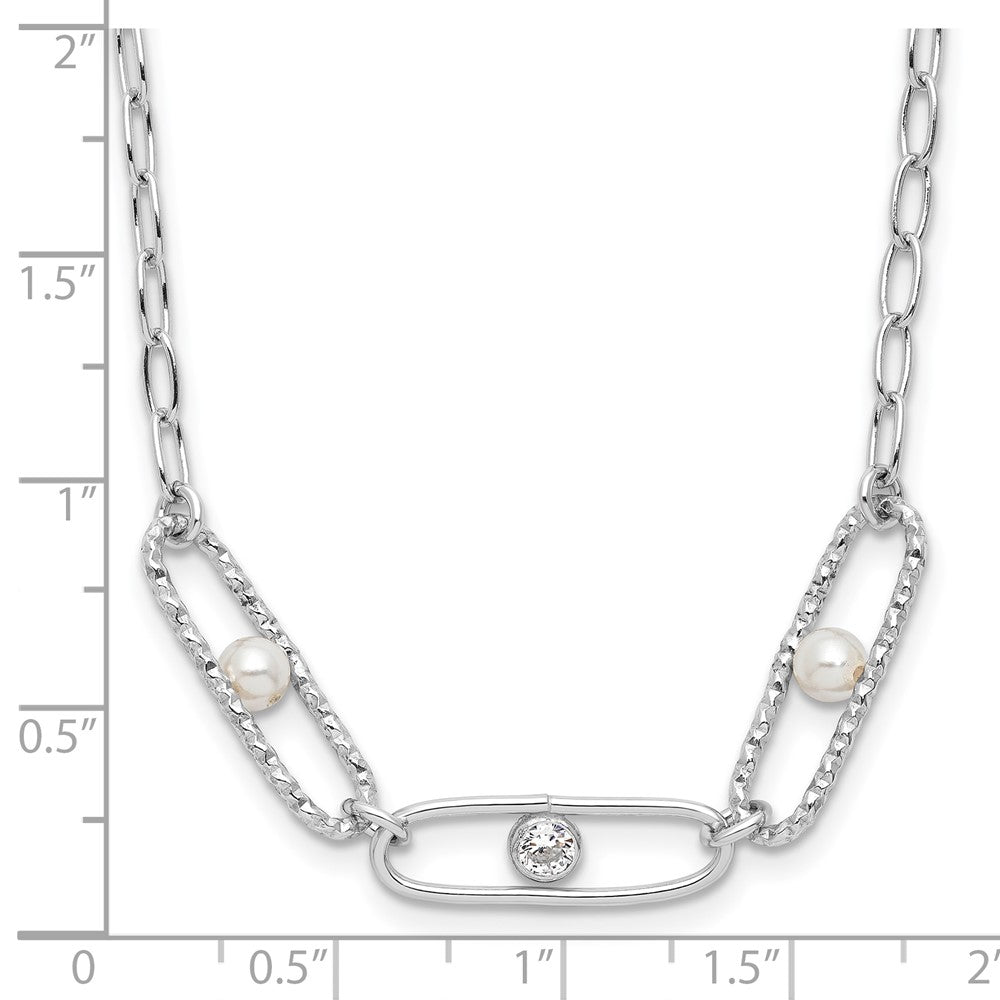 Sterlingsilber Rhodiniert Zirkonia und Kristall Perle 2 Zoll Verlängerung. Halskette