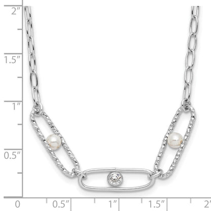 Sterlingsilber Rhodiniert Zirkonia und Kristall Perle 2 Zoll Verlängerung. Halskette