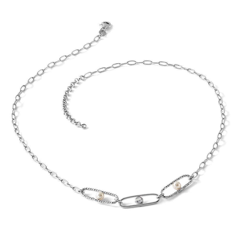 Sterlingsilber Rhodiniert Zirkonia und Kristall Perle 2 Zoll Verlängerung. Halskette