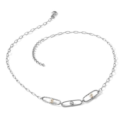 Sterlingsilber Rhodiniert Zirkonia und Kristall Perle 2 Zoll Verlängerung. Halskette