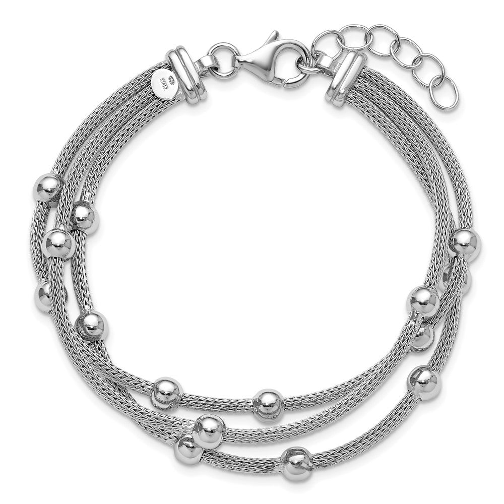 Sterlingsilber Ss Rhodiniert Poliert 3 Strang Perle 1 Zoll Verlängerung. Armband