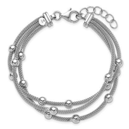 Sterlingsilber Ss Rhodiniert Poliert 3 Strang Perle 1 Zoll Verlängerung. Armband