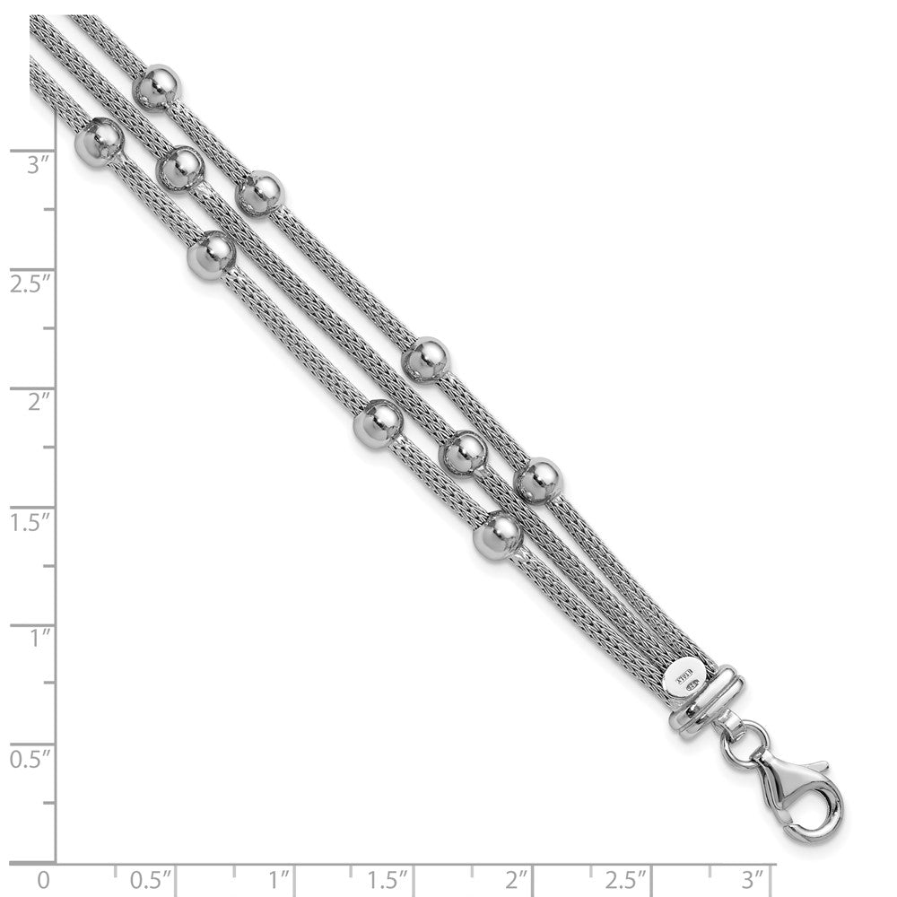 Sterlingsilber Ss Rhodiniert Poliert 3 Strang Perle 1 Zoll Verlängerung. Armband