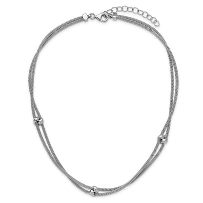Sterlingsilber Ss Rhodiniert Poliert 2 Strang Perle 2.25 Zoll Verlängerung. Halskette