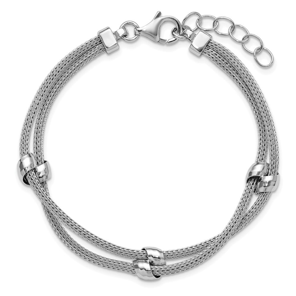 Sterlingsilber Ss Rhodiniert Poliert 2 Strang Perle 1 Zoll Verlängerung. Armband