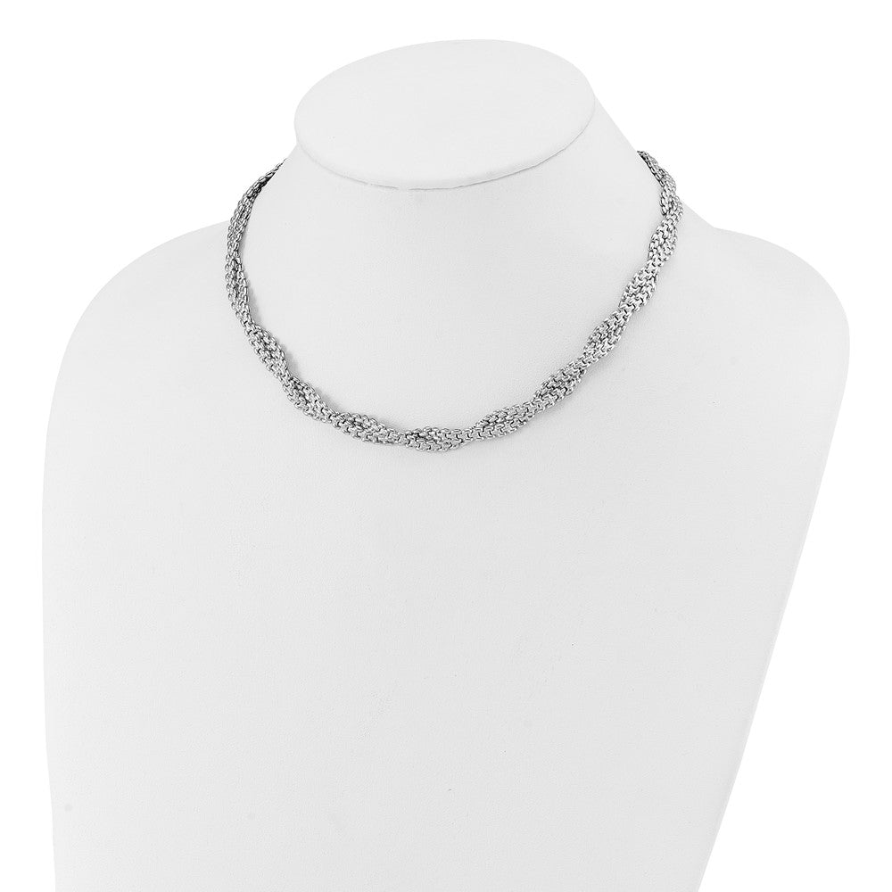 Sterlingsilber Ss Rhodiniert Poliert/texture Geflochten mit 2 Zoll Verlängerung. Halskette