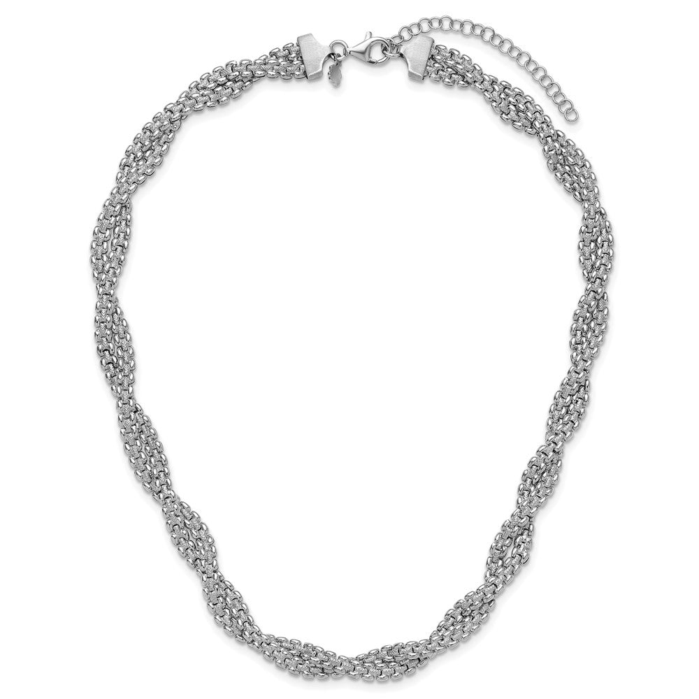 Sterlingsilber Ss Rhodiniert Poliert/texture Geflochten mit 2 Zoll Verlängerung. Halskette