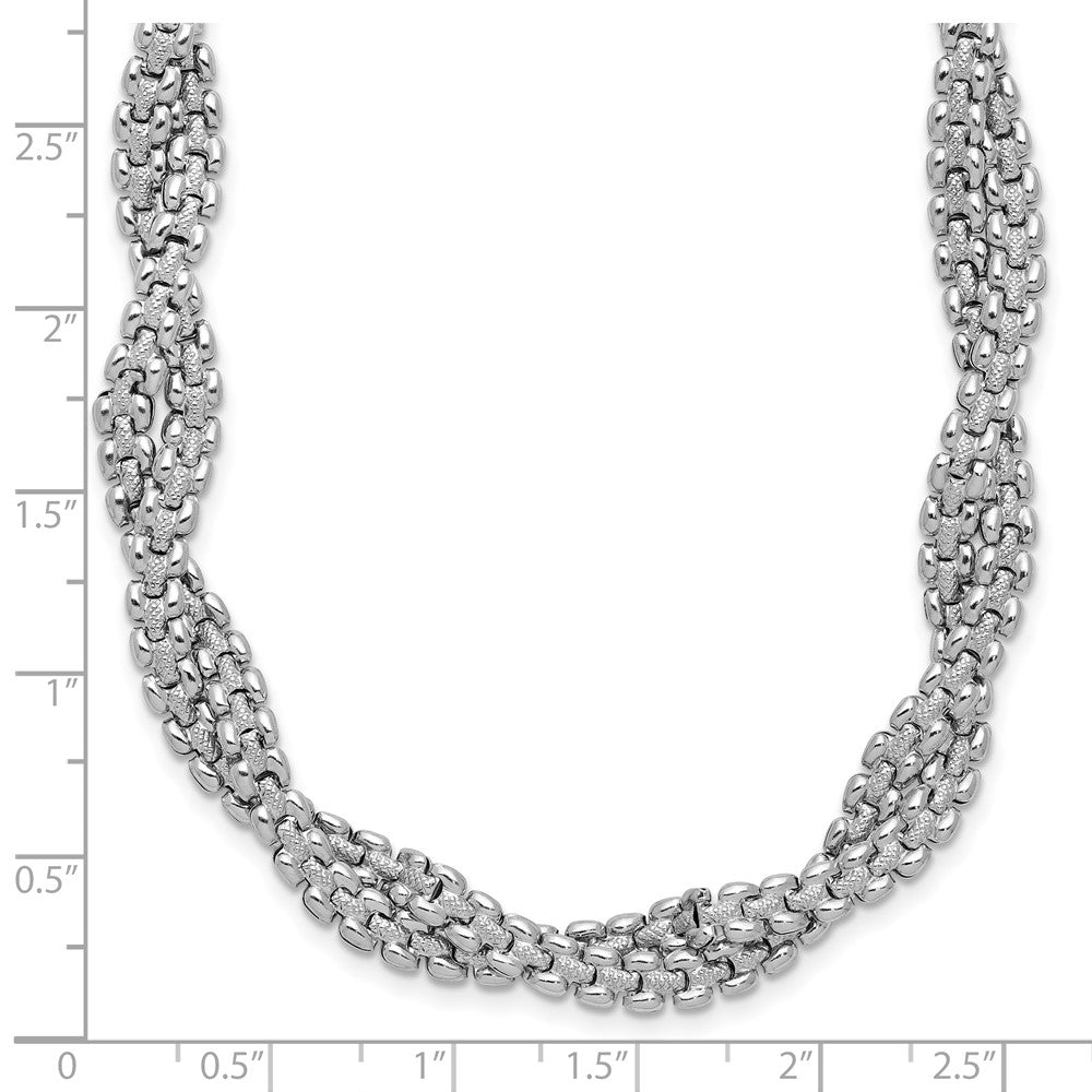 Sterlingsilber Ss Rhodiniert Poliert/texture Geflochten mit 2 Zoll Verlängerung. Halskette