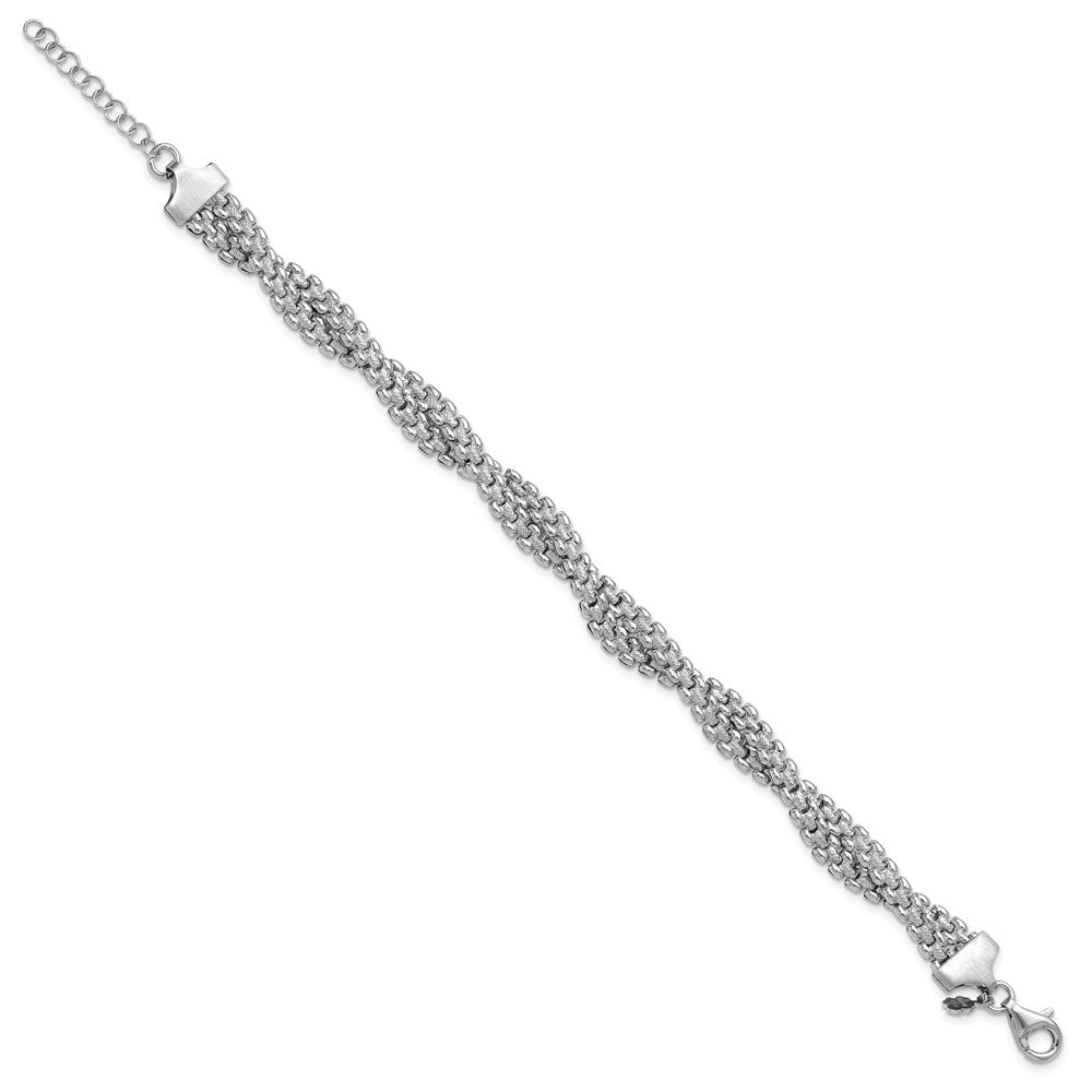 Sterlingsilber Ss Rhodiniert Poliert/texture Geflochten mit 1 Zoll Verlängerung. Armband
