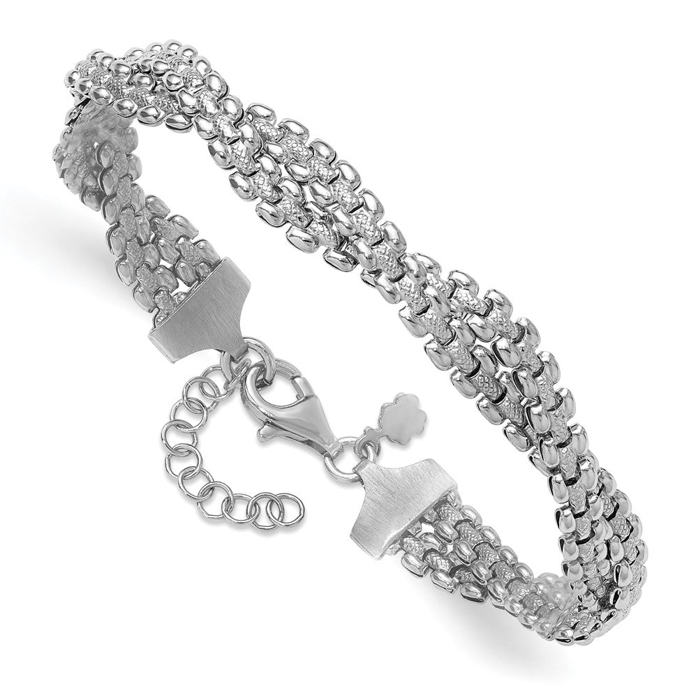 Sterlingsilber Ss Rhodiniert Poliert/texture Geflochten mit 1 Zoll Verlängerung. Armband
