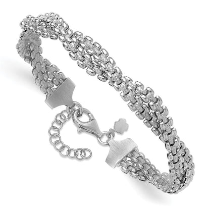 Sterlingsilber Ss Rhodiniert Poliert/texture Geflochten mit 1 Zoll Verlängerung. Armband
