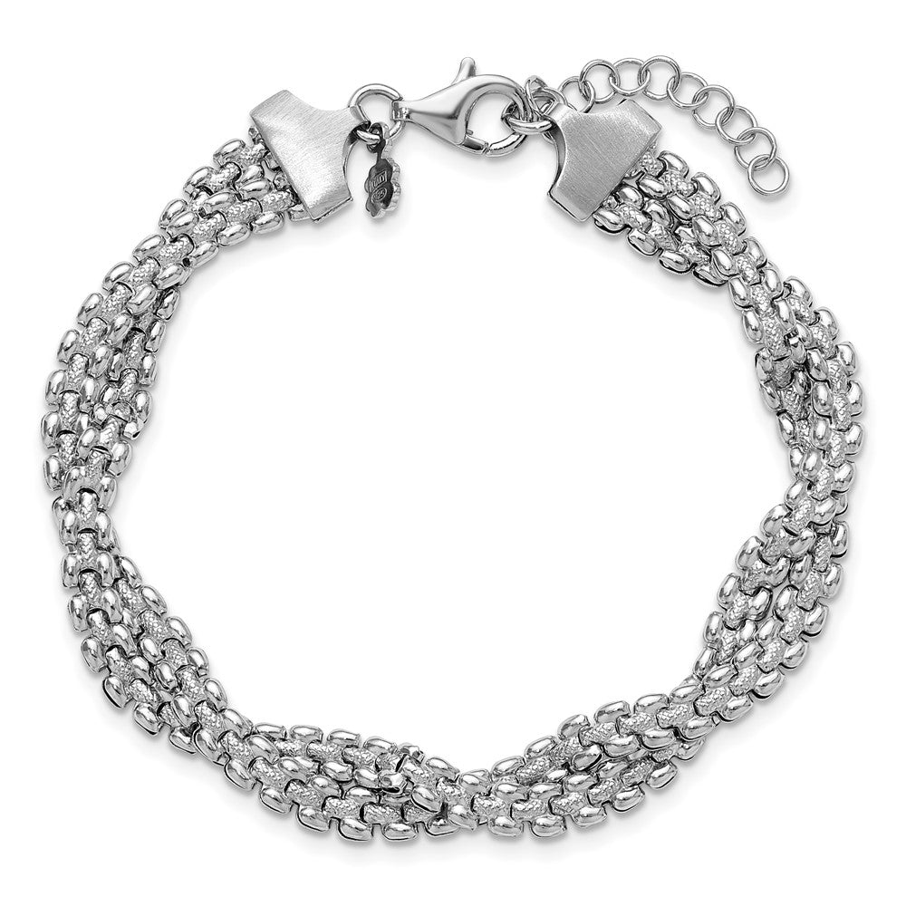 Sterlingsilber Ss Rhodiniert Poliert/texture Geflochten mit 1 Zoll Verlängerung. Armband