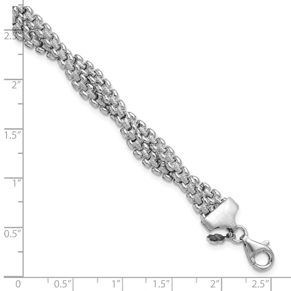 Sterlingsilber Ss Rhodiniert Poliert/texture Geflochten mit 1 Zoll Verlängerung. Armband