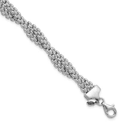 Sterlingsilber Ss Rhodiniert Poliert/texture Geflochten mit 1 Zoll Verlängerung. Armband