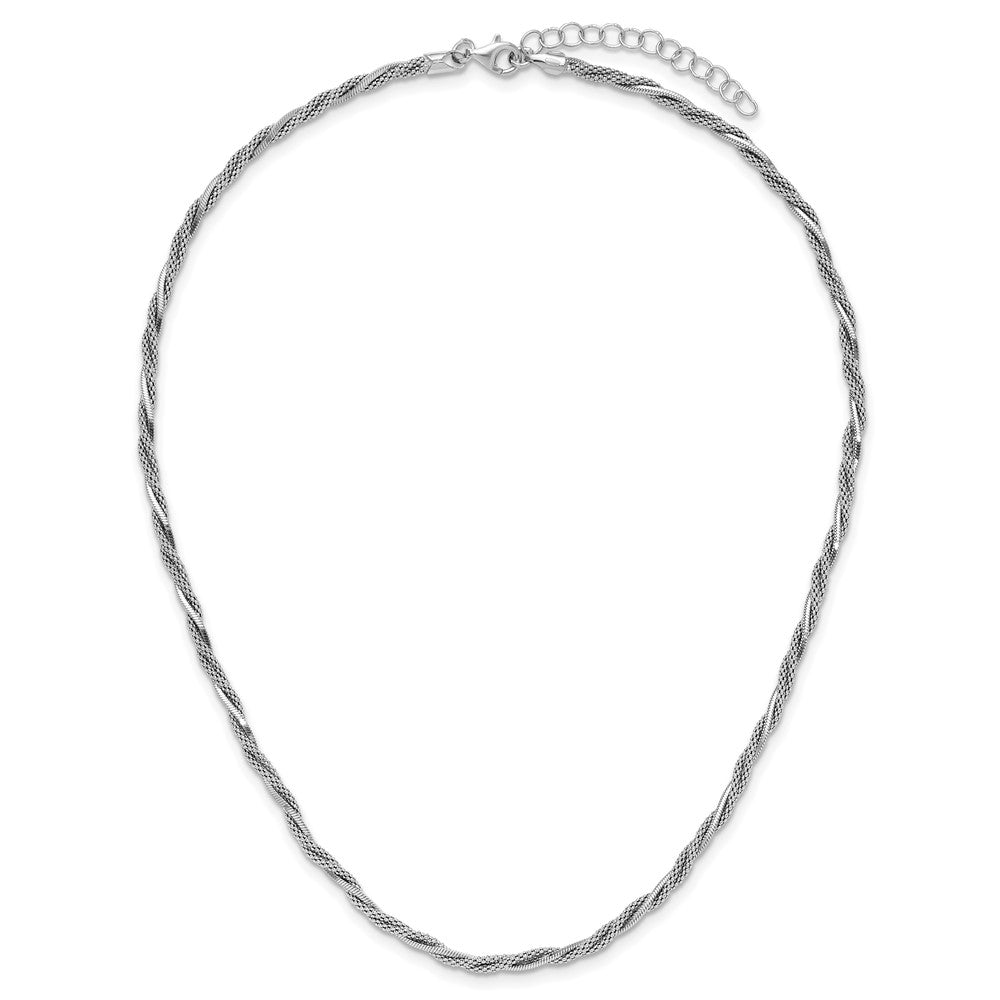 Sterlingsilber Ss Rhodiniert Poliert/texture Geflochten 1.5 Zoll Verlängerung. Halskette
