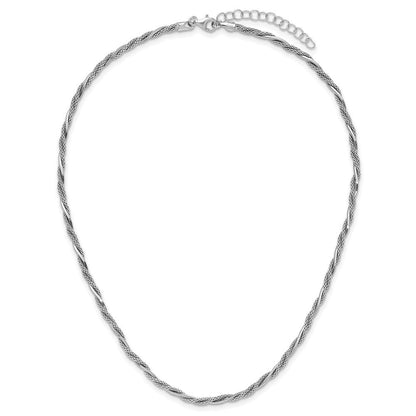 Sterlingsilber Ss Rhodiniert Poliert/texture Geflochten 1.5 Zoll Verlängerung. Halskette