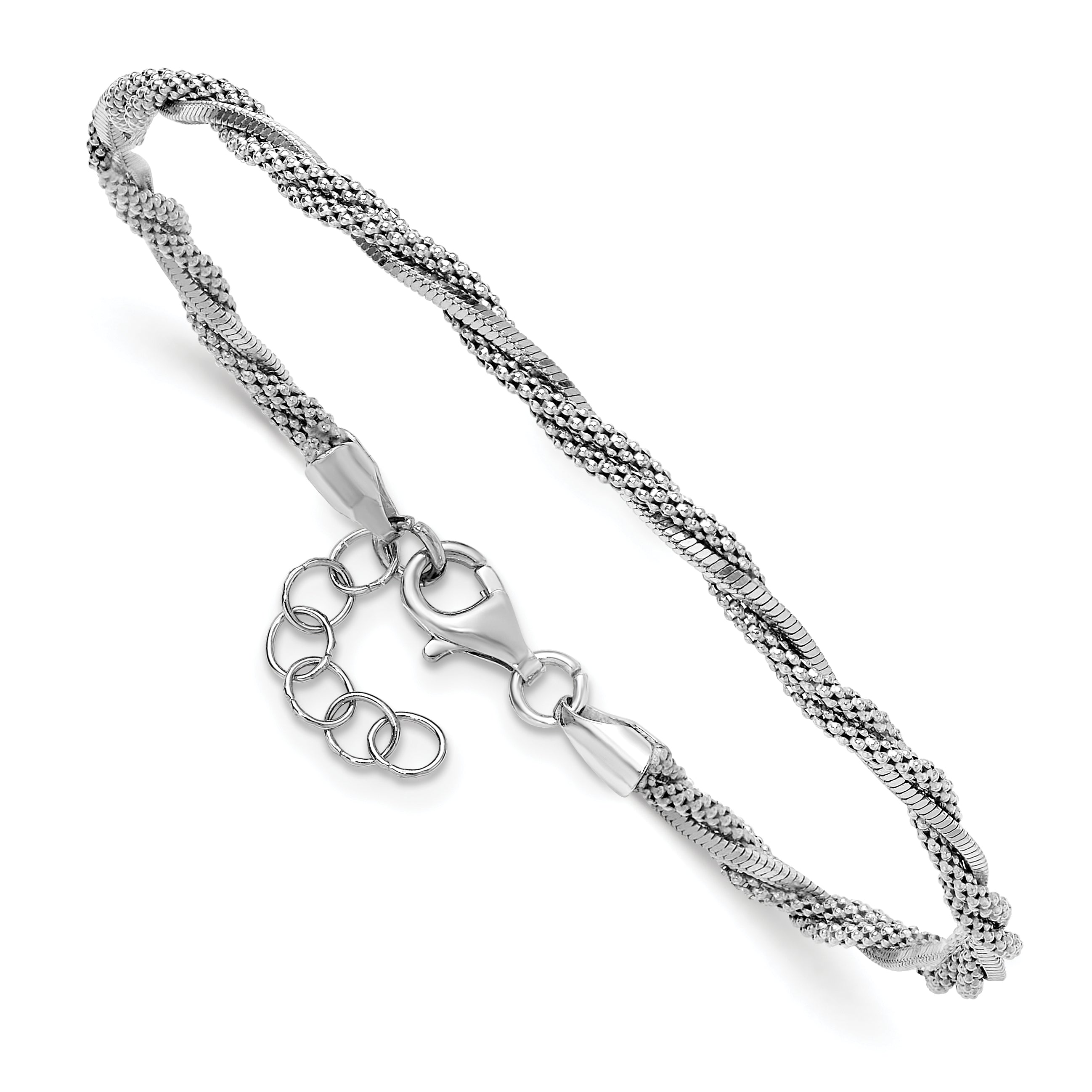 Sterlingsilber Ss Rhodiniert Poliert/texture Geflochten Mit.75 Zoll Verlängerung. Armband
