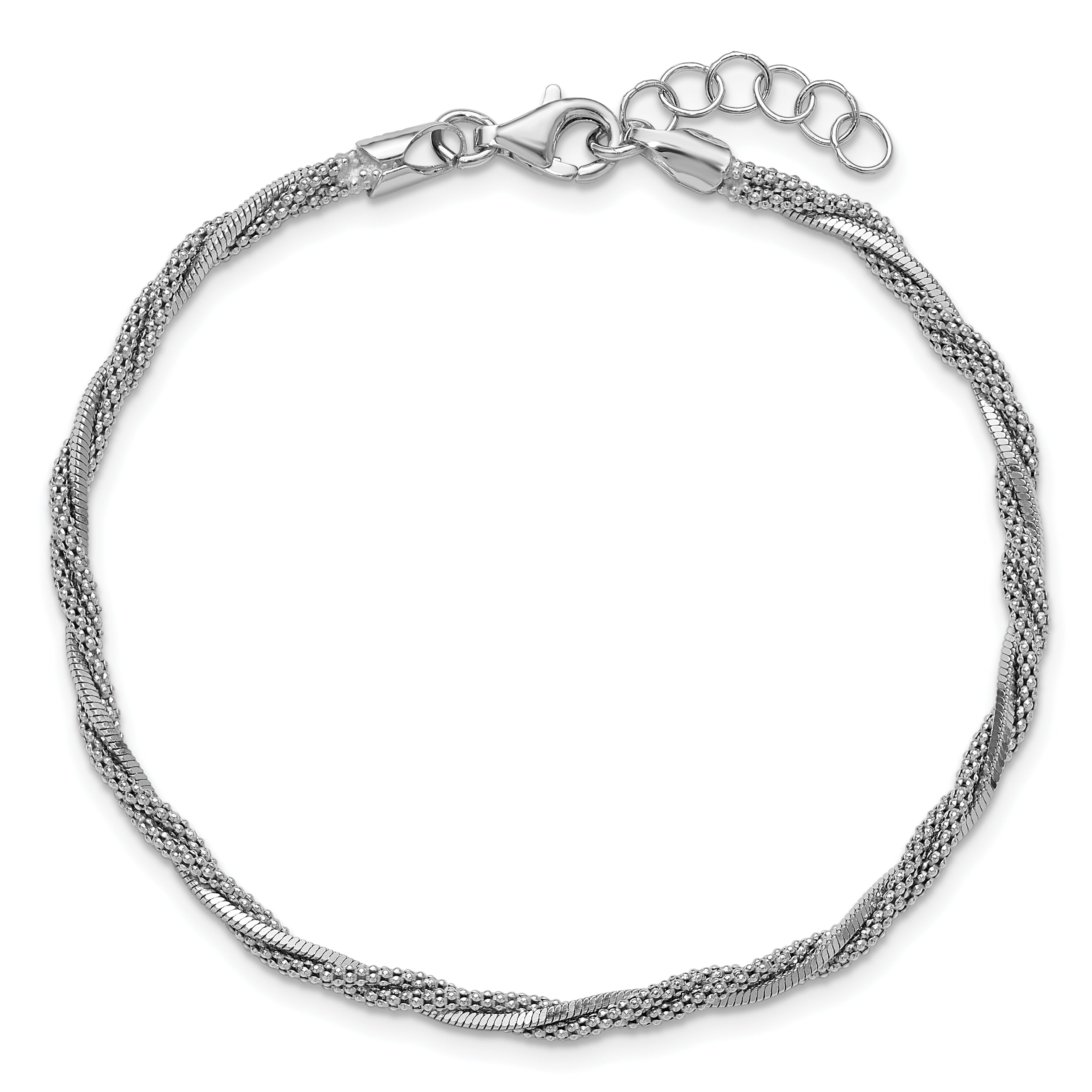 Sterlingsilber Ss Rhodiniert Poliert/texture Geflochten Mit.75 Zoll Verlängerung. Armband