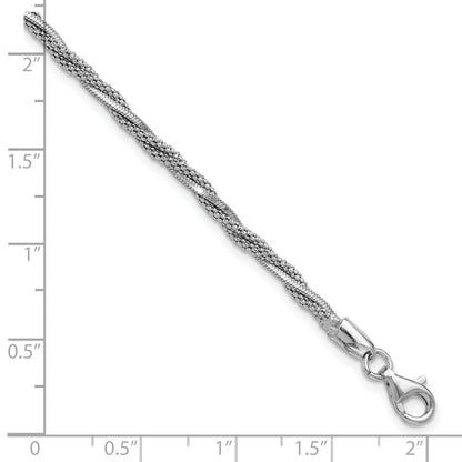 Sterlingsilber Ss Rhodiniert Poliert/texture Geflochten Mit.75 Zoll Verlängerung. Armband