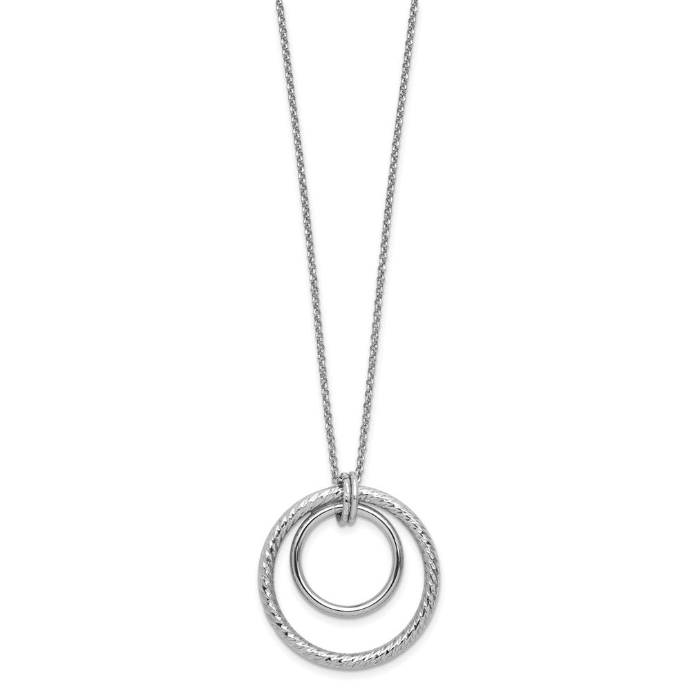 Sterlingsilber Ss Rhodiniert Poliert / Diamant Schliff Kreis mit 2 Zoll Verlängerung. Halskette