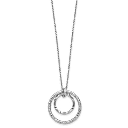 Sterlingsilber Ss Rhodiniert Poliert / Diamant Schliff Kreis mit 2 Zoll Verlängerung. Halskette