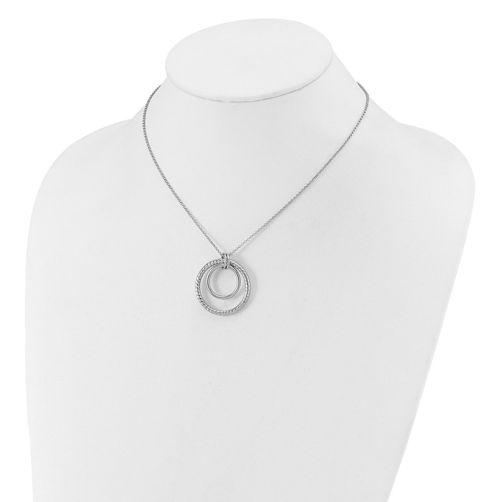 Sterlingsilber Ss Rhodiniert Poliert / Diamant Schliff Kreis mit 2 Zoll Verlängerung. Halskette