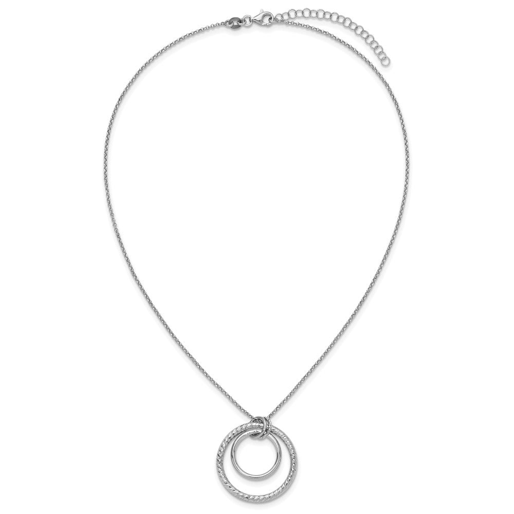 Sterlingsilber Ss Rhodiniert Poliert / Diamant Schliff Kreis mit 2 Zoll Verlängerung. Halskette