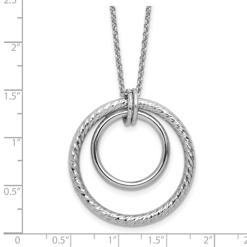 Sterlingsilber Ss Rhodiniert Poliert / Diamant Schliff Kreis mit 2 Zoll Verlängerung. Halskette