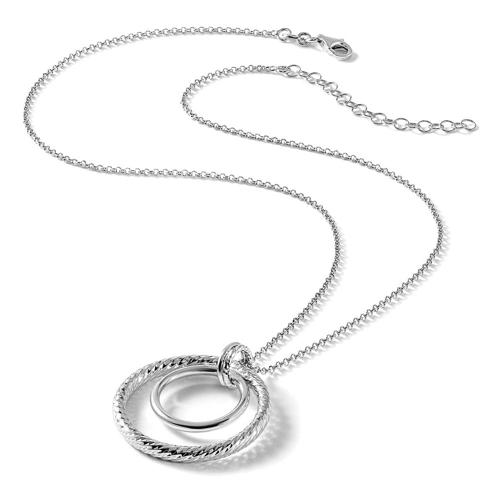 Sterlingsilber Ss Rhodiniert Poliert / Diamant Schliff Kreis mit 2 Zoll Verlängerung. Halskette
