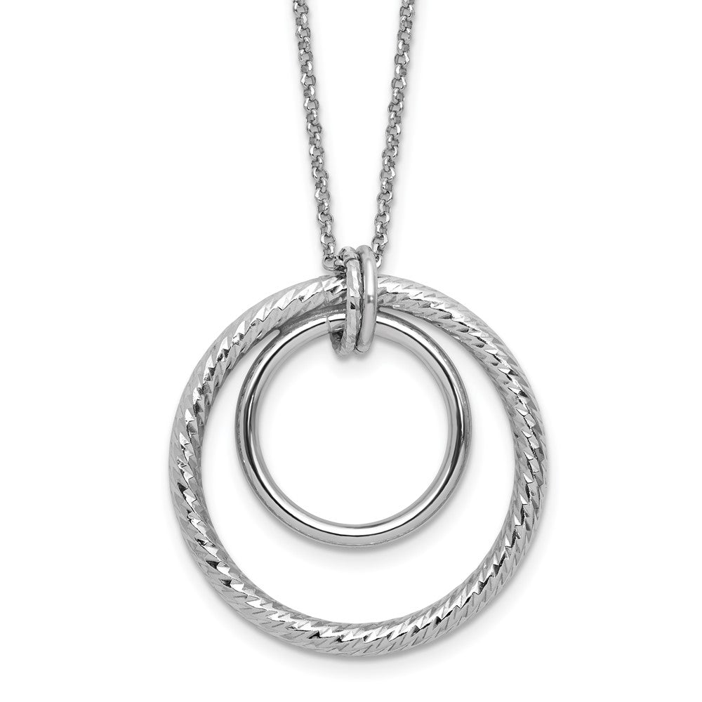 Sterlingsilber Ss Rhodiniert Poliert / Diamant Schliff Kreis mit 2 Zoll Verlängerung. Halskette