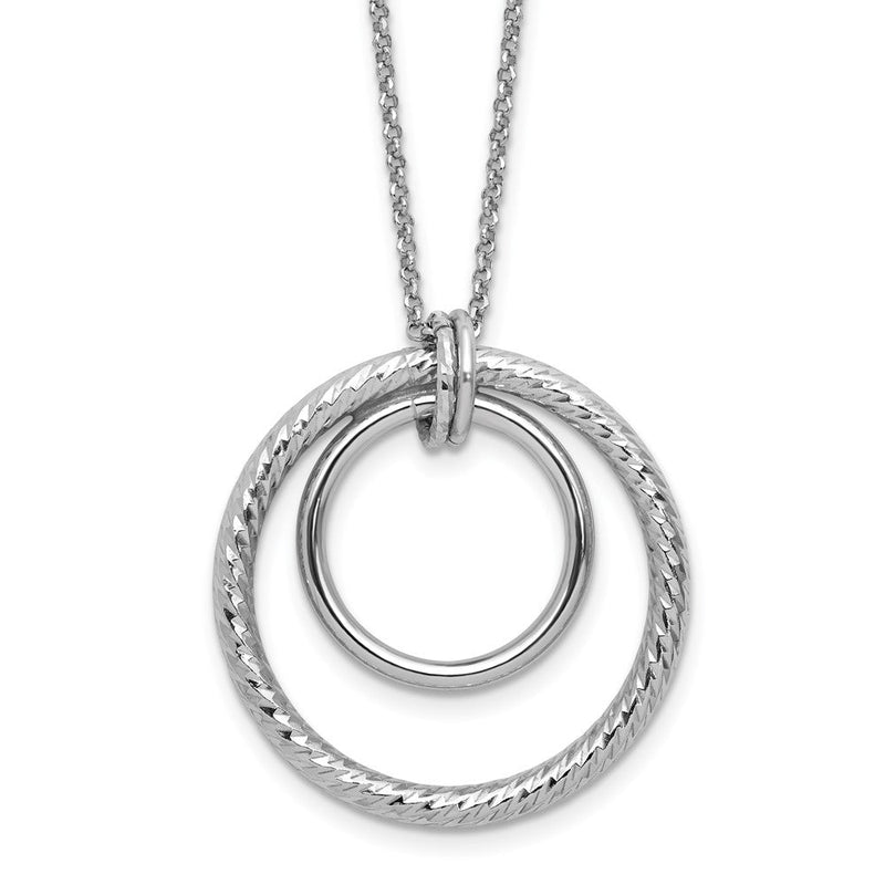 Sterlingsilber Ss Rhodiniert Poliert / Diamant Schliff Kreis mit 2 Zoll Verlängerung. Halskette