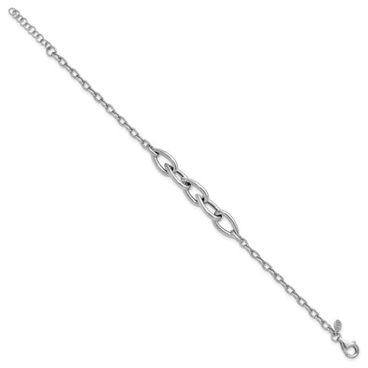 Sterlingsilber Rhodiniert Platte Poliert Fantasieglieder mit 1 Zoll Verlängerung. Armband