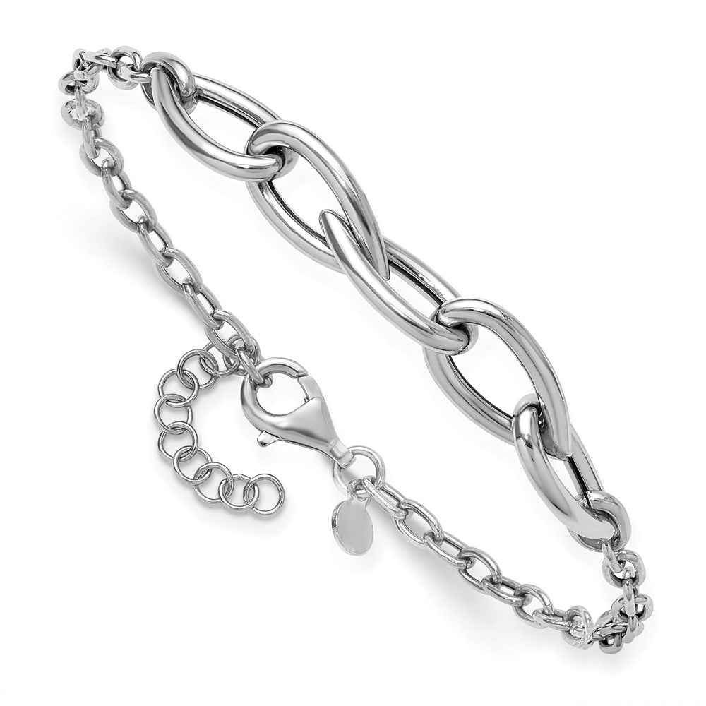 Sterlingsilber Rhodiniert Platte Poliert Fantasieglieder mit 1 Zoll Verlängerung. Armband