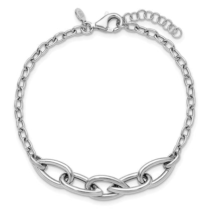 Sterlingsilber Rhodiniert Platte Poliert Fantasieglieder mit 1 Zoll Verlängerung. Armband