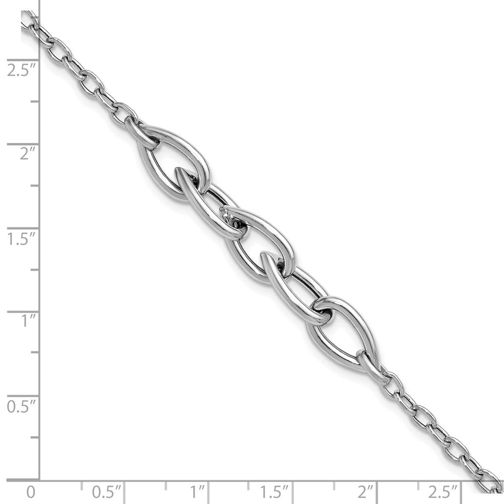 Sterlingsilber Rhodiniert Platte Poliert Fantasieglieder mit 1 Zoll Verlängerung. Armband