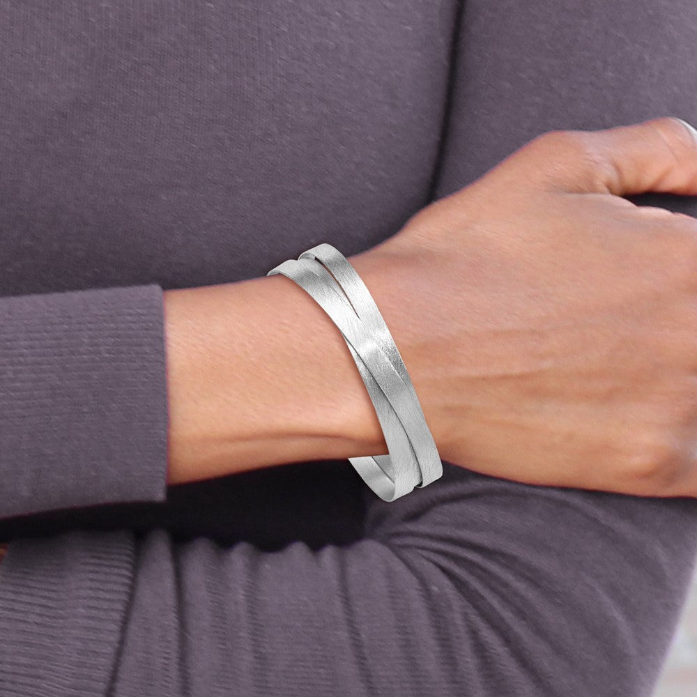 Sterlingsilber Rhodiniert Platte Scratch Finish Sicherheits Verschluss Armreif