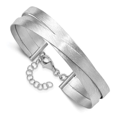 Sterlingsilber Rhodiniert Platte Scratch Finish Sicherheits Verschluss Armreif