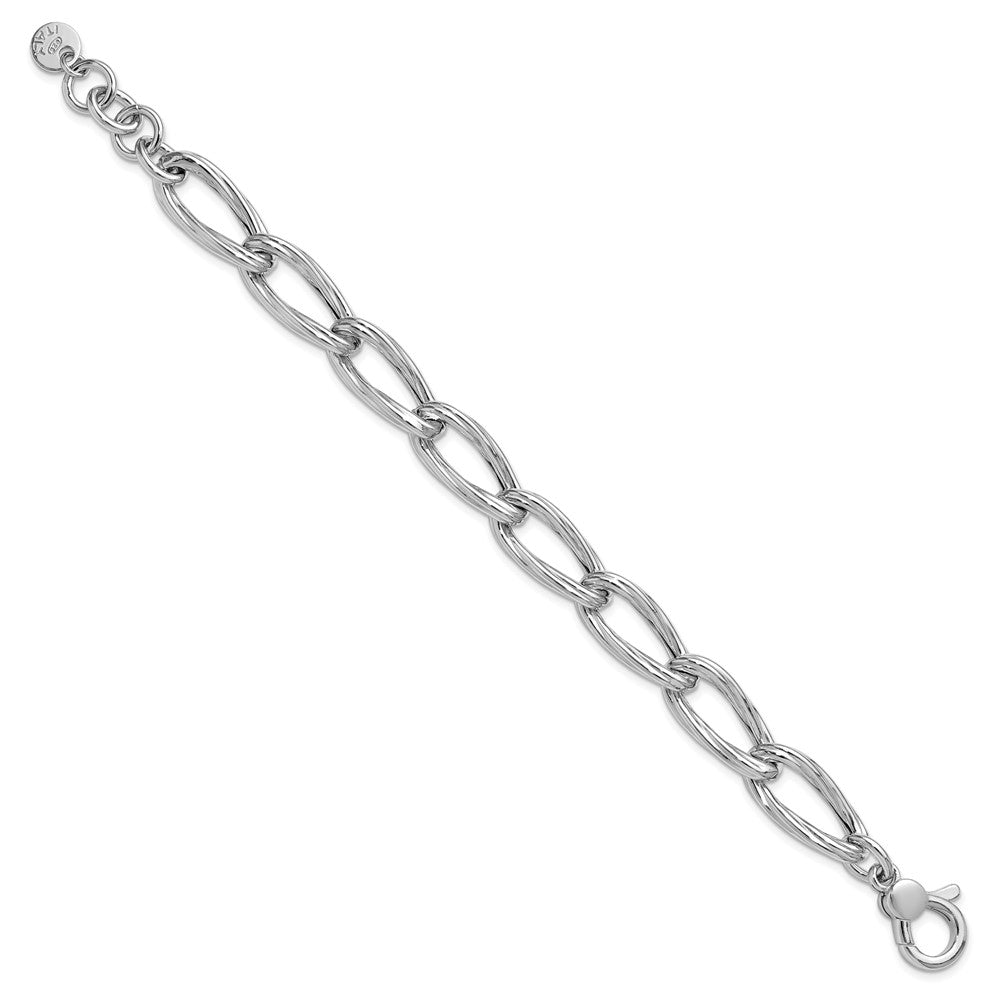 Sterlingsilber Ss Rhodiniert Poliert/grooved Glieder Mit.75 Zoll Verlängerung. Armband