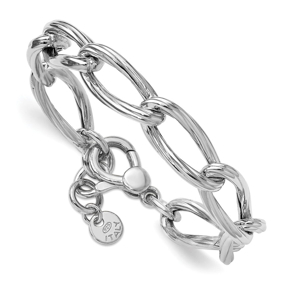 Sterlingsilber Ss Rhodiniert Poliert/grooved Glieder Mit.75 Zoll Verlängerung. Armband