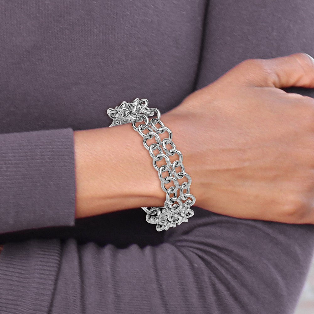 Sterlingsilber Ss Rhodiniert Poliert 2 Strang Kreis Glieder Armband