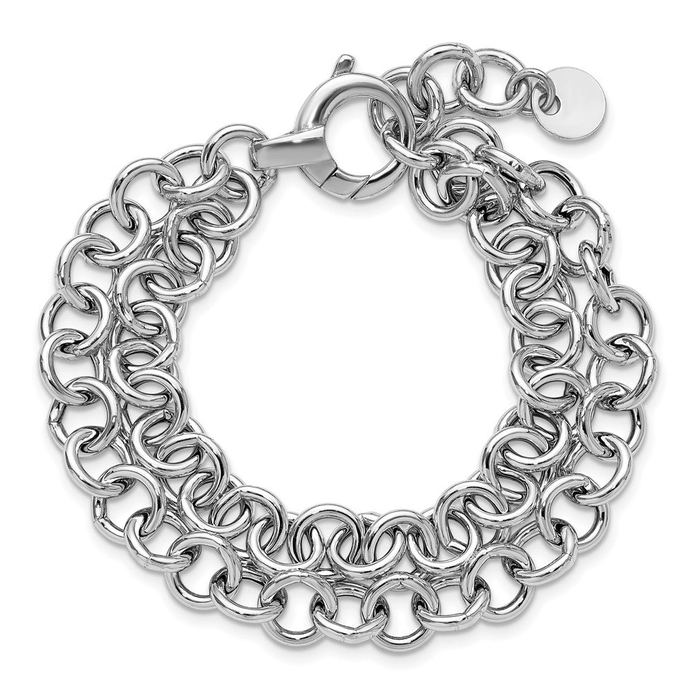 Sterlingsilber Ss Rhodiniert Poliert 2 Strang Kreis Glieder Armband