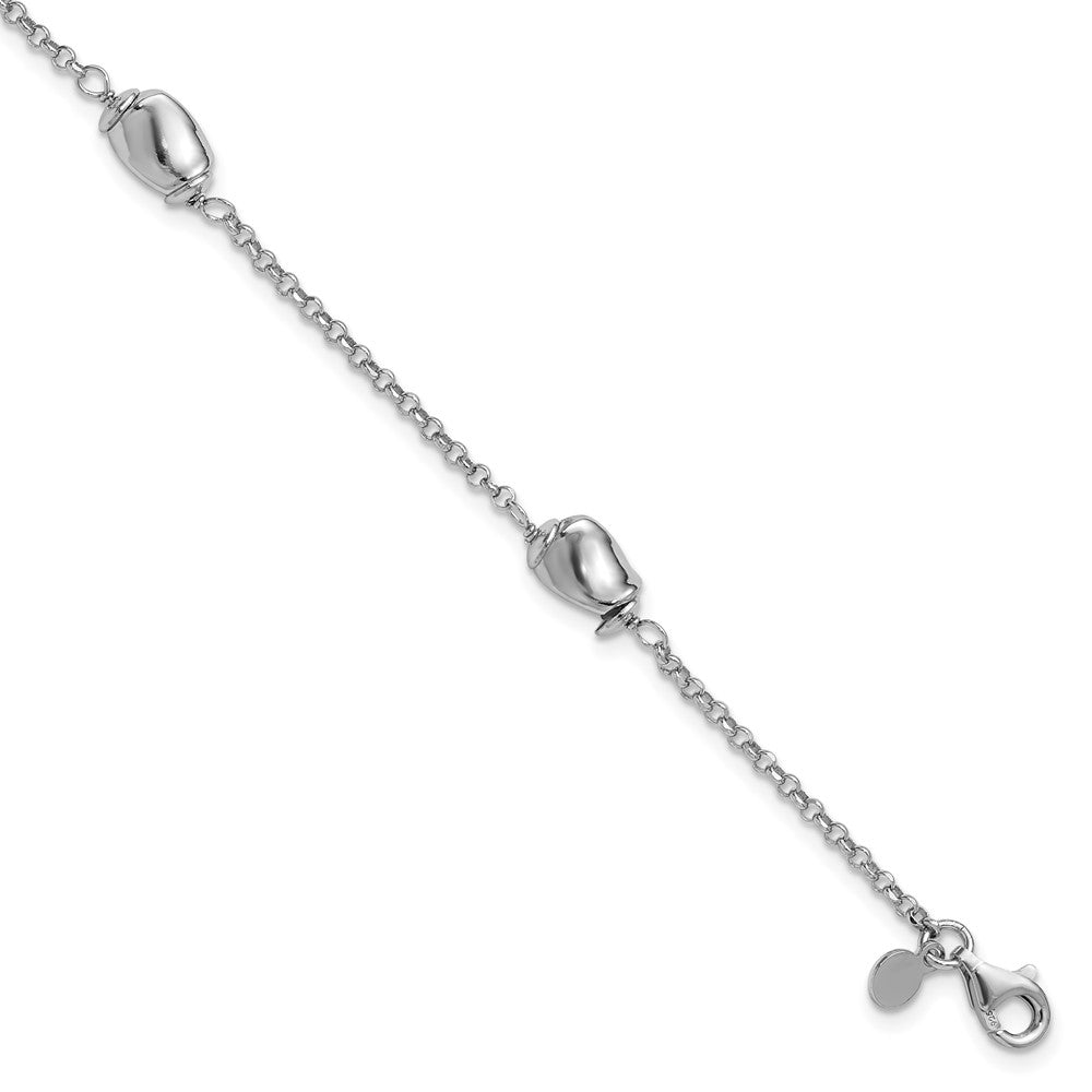 Sterlingsilber Rhodiniert Poliert Perlen 1 Zoll Verlängerung. Armband