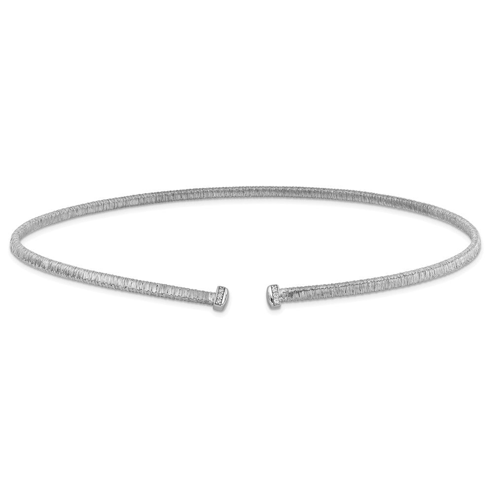 Sterlingsilber Ss Rhodiniert Plt Poliert /textured Draht Wrapped Zirkonia Kragen Halskette