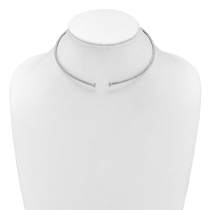 Sterlingsilber Ss Rhodiniert Plt Poliert /textured Draht Wrapped Zirkonia Kragen Halskette